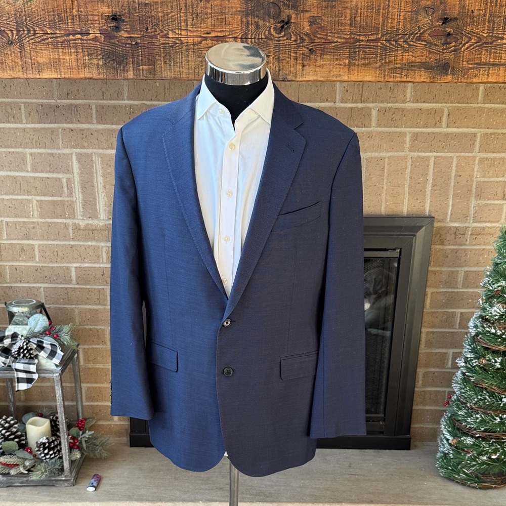 Joseph Abboud mens 44L blue micro pattern 2-button Angelico wool suit jacket EUC